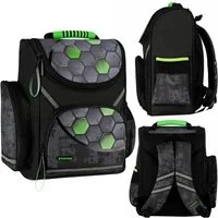 Sarcia.eu Schulrucksack Football schwarz-grüner Schulranzen 37x32x22cm, gepolstert