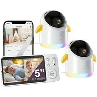 Boifun Video-Babyphone Babyphone mit 2 Kameras App Split-Screen-Anzeige, 2K HD Bild, PTZ 355°/60°, 4×Zoom, Automatische Verfolgung, 1-tlg., Weinen/Bewegungs/Geräuscherkennung, Temperatur, Loop-Nachtlicht ausgestattet,14 Schlaflieder