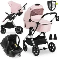 Hauck Kombi-Kinderwagen Vision X Trio Set Black - Melange Rose, 3in1 Kinderwagen Set mit Babywanne, Babyschale, Sportsitz, Regenschutz