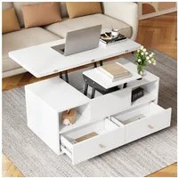 Merax Couchtisch höhenverstellbarer mit klappbarer Tischplatte & Hydraulikfunktion (1-St), Wohnzimmertisch Beistelltisch mit 4 Schubladen & Rollen, 100x50x47,5cm