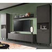 Inn.Furn Wohnwand Madea, (Schrankwand in mattem Grau, 4-teilig, 330 x 195 cm), mit Rautenfräsung, Push-To-Open