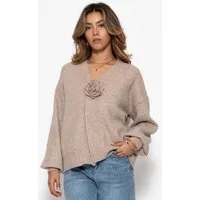 SASSYCLASSY Cardigan Strickjacke mit Blumenapplikation für Damen Femininer Cardigan aus softem Strick mit V-Ausschnitt und Ballonärmel