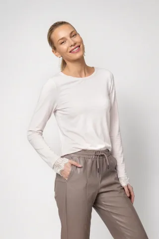 monari - Langarmshirt mit Spitzenborte pearly - Gr. - 34