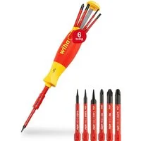 Wiha Schraubendreher LiftUp electric (38611) - 6 tlg., (6 St), slimBits für Elektriker, Bithalter, Schlitz, Kreuzschlitz, Plusminus