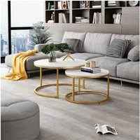 Vicco Couchtisch Montreal, Weiß/Gold, 77 x 40 cm 2 Teile (2-St)