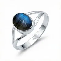 mantraroma Silberring HARDIN aus 925 Silber mit Labradorit (Ring mit Schmuckbeutel), Damenring aus 925er Silber