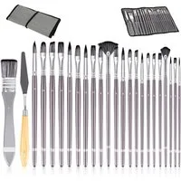 BlingBin Malpinsel Pinselset Acrylfarben -24 Stück professionelle Pinsel Malen mit Tasche, (24er Set, 24 St., 24-teiliges Nylon-Pinselset), für Acryl-, Öl-, Aquarell- und Gouachemalerei, Malpinsel
