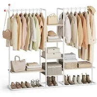 SONGMICS HOME Kleiderständer, Garderobenständer, offener Kleiderschrank, Haken in Streichholz-Form