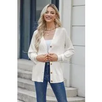 Arach&Cloz Strickjacke Damen Cardigan Strickmantel V-Ausschnitt Langarm mit Knöpfen für Frühling Herbst