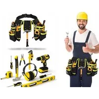 Verkgroup Werkzeughalter Werkzeuggürtel 22 Taschen Hammerhalter Montagegürtel bis 120 cm, Werkzeuggürtel Set mit Werkzeugtaschen und Hammerhalter, 1x Werkzeuggürtel, 2x Werkzeugtaschen, 1x Hammerhalter, 22 Taschen, Hammerhalter, verstellbar bis 120 c