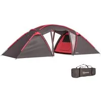 Outsunny Tunnelzelt mit 3 Räumen, Lichthaken, Doppeltüren, Personen: 6 (3000mm wasserabweisend Campingzelt, 1 tlg., Familienzelt für 4-6 Personen), für Garten, Campingplatz, Grau