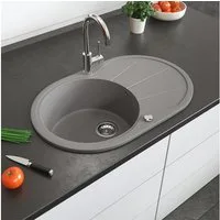 Bergstroem Granitspüle, Beton, 78 x 50 cm Rund mit Trockenplatz, Oval, 78/50 cm, beidseitig montierbar, (1 St)