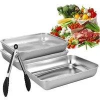 BlingBin Panierschale 3-Teilig Panierstraße Set, Edelstahl Auflaufform Backblech mit Deckel, Edelstahl, (3er Set, 3-tlg), Panier-Set mit Backzange für Schnitzeln, Fisch, Früchte & Gemüse