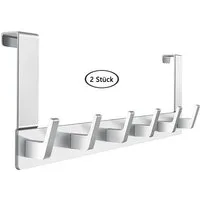 Refined Living Türhaken Türgarderobe zum Einhängen mit 6 Haken, ohne Bohren, Rostfrei, für Flur, Bad und Küche, Tür, Schlafzimmer, (Hakenleiste Bad, Türgarderobe, Ohne Bohren Türhaken, Platzsparende Türhaken, Türhaken zum Einhängen, 2-St., Arbeitszim