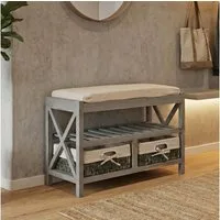 MCW Schuhregal MCW-C48, 2 formstabile Körbe, Mit waschbarem Sitzkissen, Komplett montiert