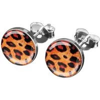 viva-adorno Paar Ohrstecker Damen Ohrringe rund Edelstahl Schwarz Leoprint Leopard, Leopardenmuster