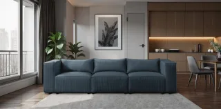 Sofa Designersofa NEVIO 3-Sitzer in Stoff Lincoln Blau