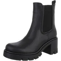 Ital-Design Trendige Chelsea-Boots mit Blockabsatz für Damen Plateaustiefelette (90649126) Blockabsatz Stiefeletten in Schwarz