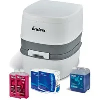 Enders® Campingtoilette Starter Set Blue XL Supreme, (Spar-Set, inkl. 1,5L RINSE + 5L BLUE + 8 Rollen selbstaufl. Toilettenpapier), integrierter Papierhalter, Belüftungstaste, Deckel + Brille abnehmbar