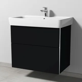 Sanipa 3way Waschtischunterbau zu Geberit Renova Plan Waschtisch mit 2 Auszügen, Schwarz-Matt BS87808