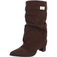 Ital-Design Damen Stiefelette mit Blockabsatz und Schaftumschlag High-Heel-Stiefel (92299596) Blockabsatz Stiefel in Braun