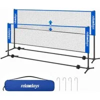 relaxdays Badmintonnetz höhenverstellbar, blau, 400 cm