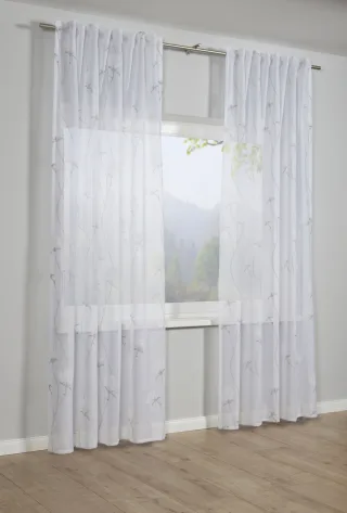 GARDINIA Gardine "Schal mit Gardinenband Snowvoile mit Blütendruck" verdeckte Schlaufen 1 Stk. tlg. Stoff Snowvoile mit Blütendruck