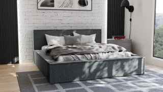 Polsterbett Doppelbett ALDANA 180x200cm Komplettset in Stoff Puente Dunkelgrau