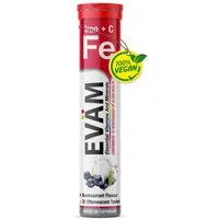 EVÄM Eisen + Vitamin C mit schwarze Johannisbeeren, vegan Brausetabletten, 1 er Rörchen à 20 St., 82 g, made in Germany