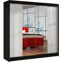 Sofnet Kleiderschrank Basti II (mit Spiegel, Schiebetüren und Kleiderstange) Schwebetürenschrank mit 2 Türen, Schiebetürenschrank - 200x215x58 cm