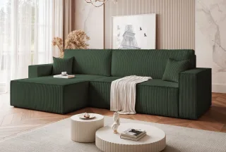 Ecksofa Schlafsofa Sofa ADARA MAX in Stoff Poso Grün Ottomane Links