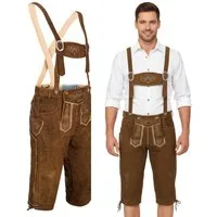 Spirit of Bavaria Trachtenlederhose aus 100% Echtleder I Lederhose Herren mit Träger I Tracht Hose Männer (I Traditionelle Trachtenlederhose für Herren, I Kniebund Oktoberfest Outfit Trachtenhose 506)