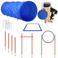 FIVMEN Agility-Hürde Trainingsset mit Hundetunnel Hindernisse Springring Trainingshilfe, Fur für Hunde interessante Spiele Pausenfeld Haustier Trainingshilfe