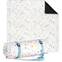 Picknickdecke Premium Picknickdecke wasserabweisend - Boho & TERRAZZO Design, Blumtal, 200x200 cm, waschbare Stranddecke sandfrei + weiche Zwischenfüllung