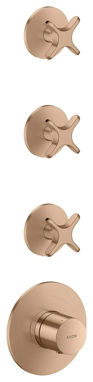Hansgrohe Thermostatmodul Unterputz AXOR One für 3 Verbraucher mit Kreuzgriff brushed red gold, 487 48713310
