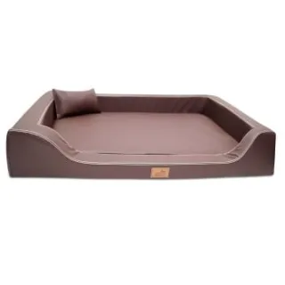 Tierlando MELODY LATEX - Orthopädisches LUXUS-Hundebett mit Anti-Haar Kunstleder braun 85 cm, 22 cm, 60 cm