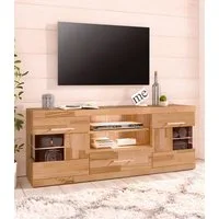 OTTO home Lowboard Ribe,140cm breit, Fronten Massivholz,6 Fächer,Kabeldurchführung, Korpus Holzwerkstoff,Glaseinsatz aus gehärtetem Glas,Böden versetzbar