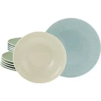 CreaTable Tafelservice Valencia Pastell, Tafel-Service 12-tlg (12-tlg), 6 Personen, Porzellan, Teller Set, Elegant, Boho Chic