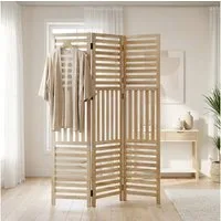 Homestyle4u Paravent Raumteiler Holz Trennwand Natur Sichtschutz Indoor faltbar Lamellen (3-teilig), Paneel Paneeloptik