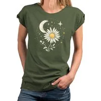 MAKAYA Print-Shirt Damen Flower Power Oberteil Blumen Kurzarm Top Blumendruck (Schwarz, Blau, Grau, Grün, 34, 36, 38, 40, 42, 44, 46, 48, 50) aus Baumwolle