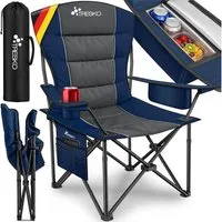 TRESKO Campingstuhl Faltbar bis 200kg Faltstuhl mit Kühltasche, Getränkehalter (Seitentasche, Klappstuhl XXL inkl. Tragetasche Angelstuhl), gepolstert für Outdoor, Angeln, Festival & Garten