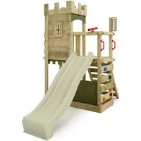 FATMOOSE Klettergerüst BoldBaron Boost – Ritterburg mit Wellenrutsche & Kletterwand, (Abenteuer-Spielturm - kreativer Outdoor-Spielspaß, mit Zinnendach, Sandkasten & Kletterleiter), langlebig & sicher - 10 Jahre Garantie*