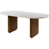 Massivmoebel24 Esstisch BARCELONA (Massivholz, Massivholztisch), oval Mango 200x100x76x76 braun lackiert / Marmor weiß BARCELONA #236