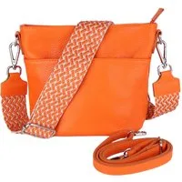 MIRROSI Umhängetasche Damen, Crossbody Bag, Echtleder Made in Italy (1 Tasche 2 Gurte oder Basic Version 1 Tasche 1 Gurt), 24x18x12cm (BXHXT)