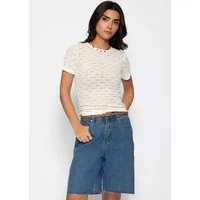 SASSYCLASSY T-Shirt Shirt aus floraler Spitze für Damen Feminines Top in leicht transparenter Struktur und Rundhalsausschnitt