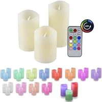 IOIO LED-Kerze 3er LED Echtwachs Kerzen Set Fernbedienung RGB Farbwechsel Timer, Wachskerze Rußfrei flackernde Flamme Batterie Stumpenkerzen