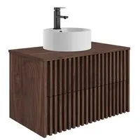 UEV Waschtisch mit Unterschrank hängend Rundes Keramikwaschbecken (Komplett-Set Badmöbel, Badezimmmer Schrank, mit Wasserhahn und Pop-up-Ablassventil Aufsatz-Waschbecken), Soft-close Schubladen,Waschbeckenunterschrank mit 2 Schubladen