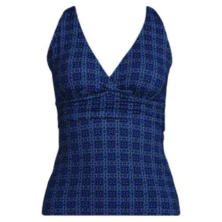 Tankinitop mit V-Ausschnitt in Lang-Größe, Damen,  Blau, Nylon-Mischung, by Lands' End