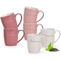 matches21 HOME & HOBBY Tasse Schöne Kaffeetassen 6er Set einfarbig Herzen mit Spruch Home, 6-tlg., Porzellan, Tee Kaffee-Becher, klassisch, rosa pink weiss goldfarben, 300 ml