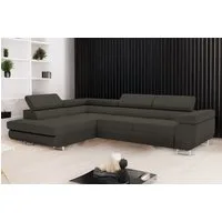Goldstoff Ecksofa mit Schlaffunktion & Bettkasten - hochwertiges Sofa, Couch mit Schlaffunktion für Wohnzimmer - Schlafsofa - Eckcouch, Eckcouch mit praktischem Bettkasten in grau